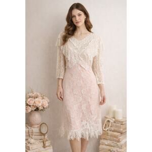 Vintage Barbara Chodos Victorian Lace Midi Dress — Bridal/Wedding Guest L